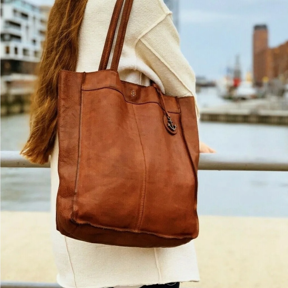 HARBOUR 2ND ELBE 2 LEATHER TOTE SHOULDER BAG COGNAC